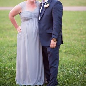 Lace Accent Chiffon Maternity Plus Evening Gown